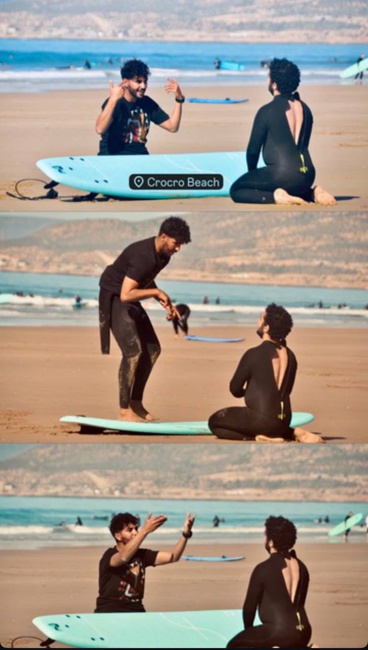 Séquence de cours de surf sur le sable à Crocro Beach